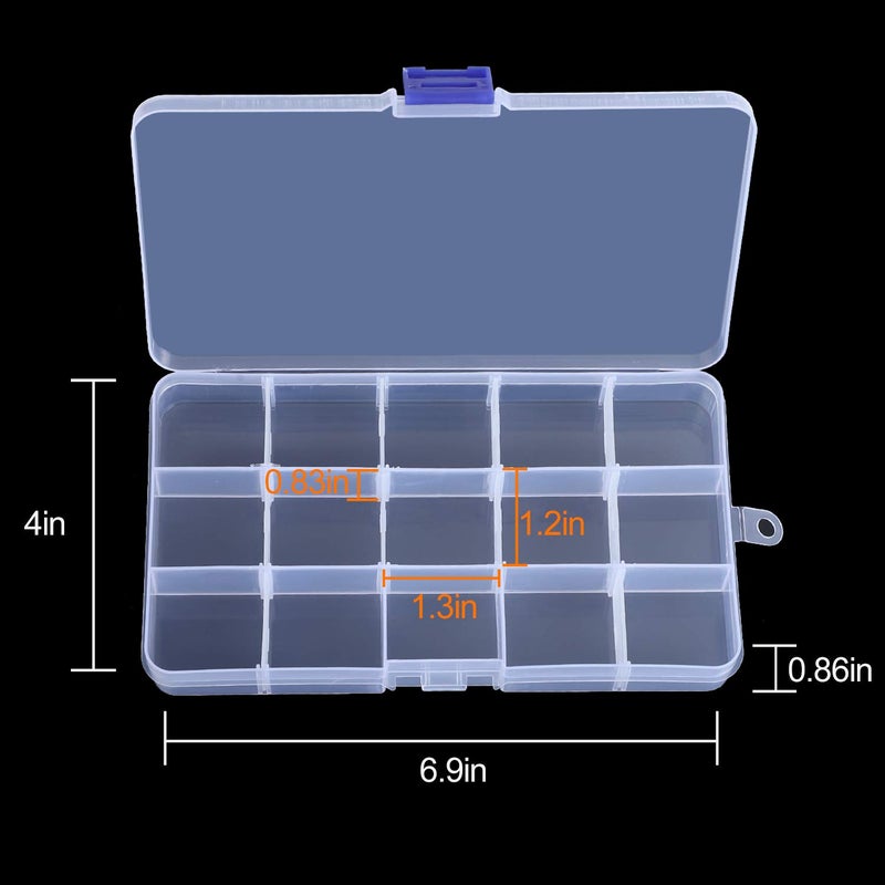 KINJOEK 10 Pack 15 Grids Plastic Bead Organizer Containers Storage, Adjustable Dividers Diamond Jewelry Craft Painting Storage Case, Clear Small Fishing Tackle Box for Sewing Cross Stitch Accessories - Image 2